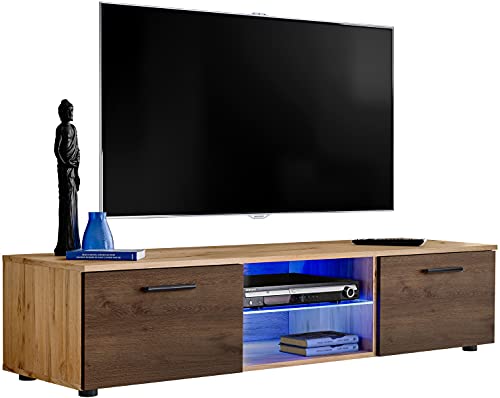 ExtremeFurniture T33 TV Lowboard, Karkasse in Wotan Matt/Front in Braun Eiche ohne LEDs Cover