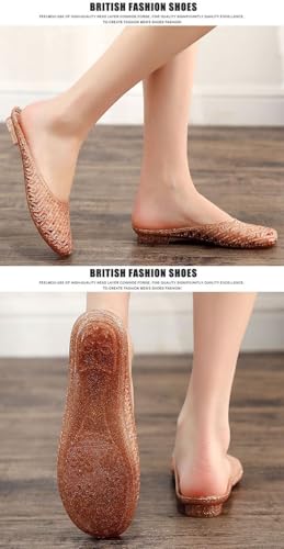 Clear Jelly Sandals for Women Sparkly Jelly Flats Hollow Water Slides Slip On House Slippers Wide Round Toes Lightweight Breathable Summer Dress Shoes Beach Party Cruise Vacation No Slip Low Heel4