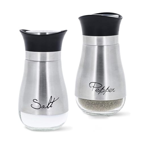 Set de 2 Salières et Poivrières en Acier Inoxydable et Verre, Salière et Poivrière de Qualité Supérieur, Pot a Sel Accessoires de Cuisine (Argenteo)
