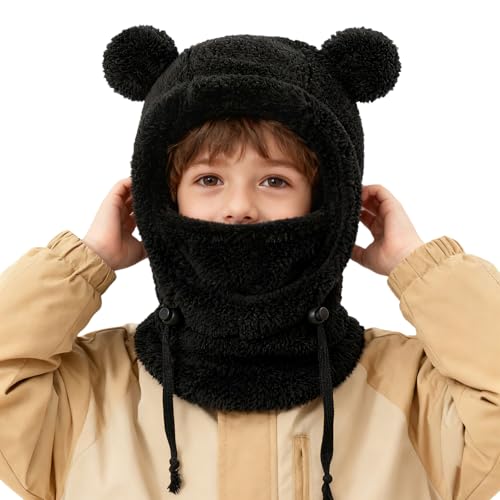 Gorro de invierno para niños, gorro de punto de forro polar, ajustable, calentador de cuello de cobertura completa, para niños y niñas, al aire libre, ciclismo, snowboard, senderismo, camping, correr