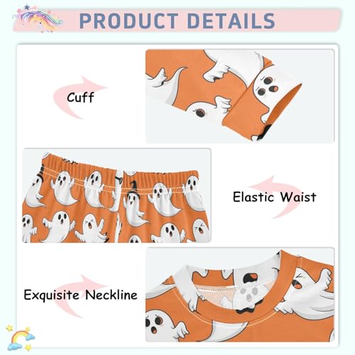 Pajama Sets Long Sleeve Halloween Ghosts on Orange Soft Comfy Sleepwear 2 Piece PJS 3-8T4