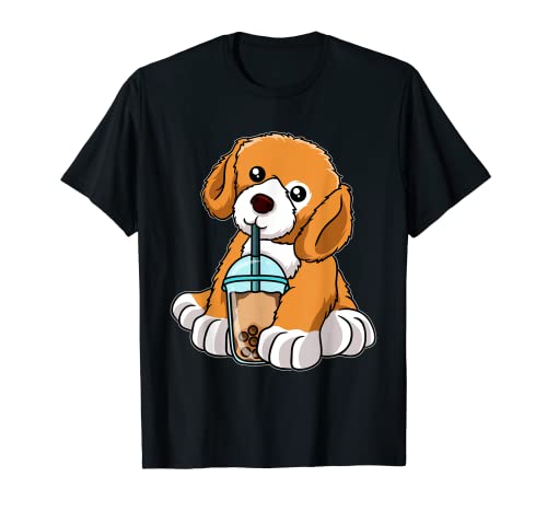 Dog Drinking Bubble Tea Cute Animals With Boba Tea T-Shirt