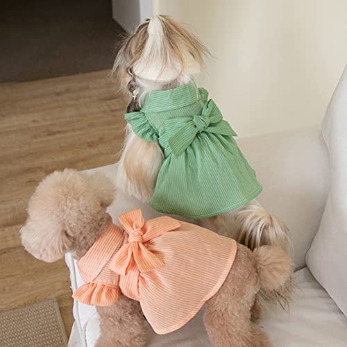 Vestido de cachorro listrado padrão laço cores sólidas verão cão pequeno princesa cosplay fantasia d