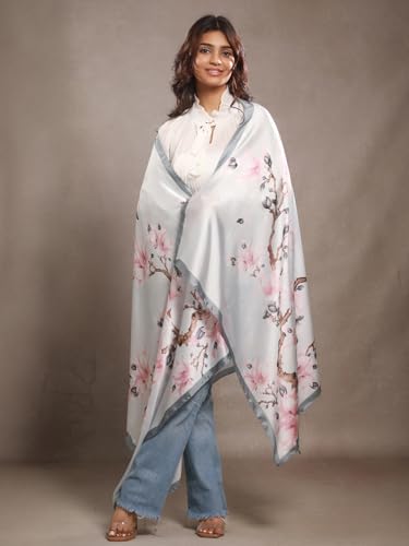 Image of Printed Poly Silken feel Scarf Stole for Women | Stylish, Soft, & Lightweight | Satin Feel Neck Scarf, Hair Scarf, Head Scarf for Women