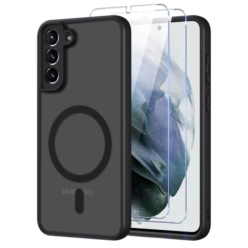 Pnakqil Coque pour Samsung Galaxy S21 5G Compatible avec MagSafe,Givré Translucide Magnétique Housse mit 2 Verre Trempé,Antichoc Anti-Rayures Anti-Jaune...