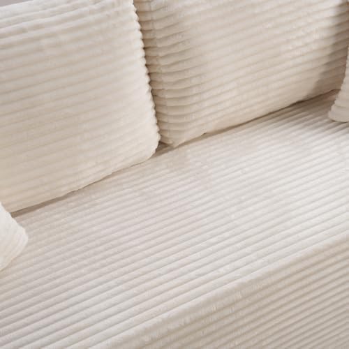 Modern 3 Seater loveseat Sofa, Comfy Deep Seat Boneless Couch with 2 Pillows, Plush Corduroy Fabric couches for Living Room, Bedroom and Apartment (White, 86.6" Seater Sofa)