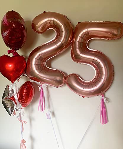 Image of 40 Inch Rose Gold 25 Number Balloons Giant Jumbo Huge 25 or 52 Foil Mylar Helium Number Digital Balloons Rose Gold Birthday Mylar Digital Balloons 25 Birthday Party 25th Anniversary Events Party