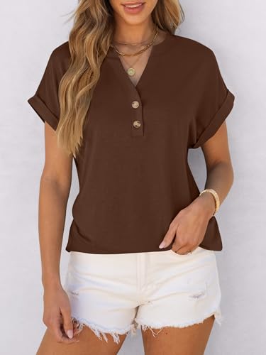 Image of ANRABESS Womens Short Sleeve Henley Tops V Neck Dressy Casual Blouses Summer Trendy Tee Shirts 2026 Vacation Fashion Clothes