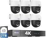 【4K HD+360°View】 Hiseeu 4K PoE Security Camera System, 6 Pcs 8MP PTZ Wired Security Camera Outdoor&Indoor, Auto Human Tracking, Free Remote Access, 2 Way Audio, Plug and Play, 2TB HDD for 7/24 Record