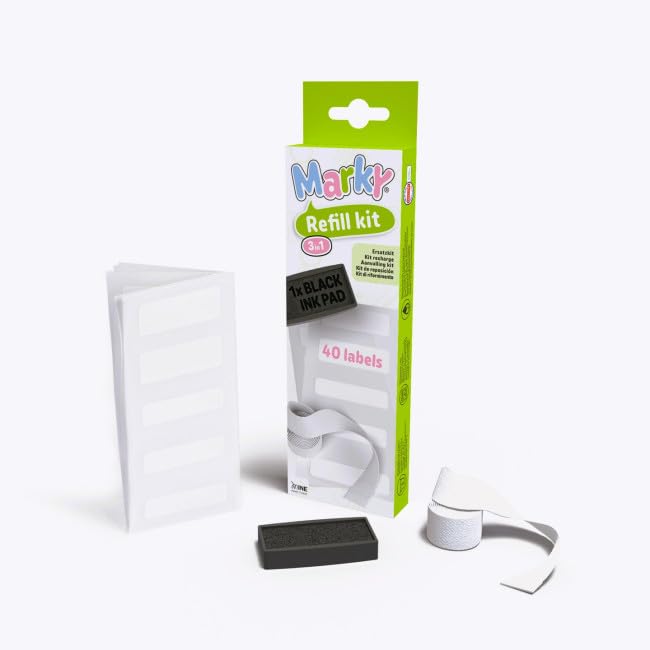 Colop Marky Refill Kit, 3in1 MARKY Refill Kit enthält EIN schwarzes Stempelkissen, 1 Meter Aufbügelband und zusätzlich 40 Etiketten, 166672