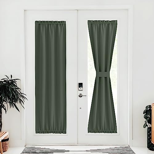 NICETOWN Blackout Door Curtain for Door Window, Thermal Insulated French Temporary Window Covering for Privacy, Thermal Insulated Panel (Dark Mallard,