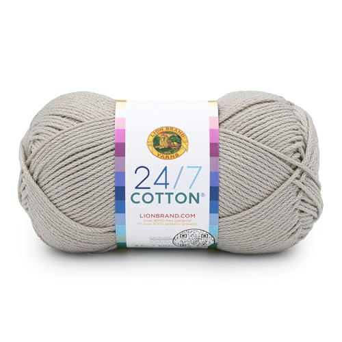 Image of Lion Brand Yarn, 24 /7 Cotton Yarn, Linen, Greige, 1 Pack | Light Worsted 100% Mercerized Cotton Yarn for Crochet, Knitting, Craft, 185 Yards of Natural Fiber for Tees, Bags, Dishcloths