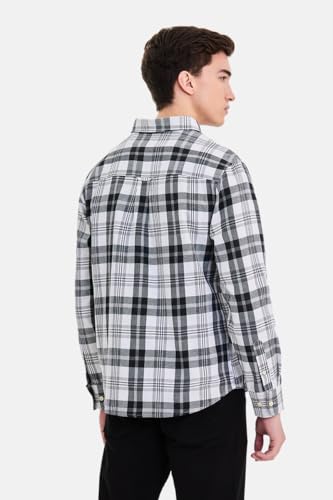Image of SNITCH Men Casual Plus Size Shirt | Regular Fit Long Sleeve Spread Collar Plaid Pattern | 100% Cotton & Breathable Dobby Fabric for Casual Office Wear & Stylish Everyday Use