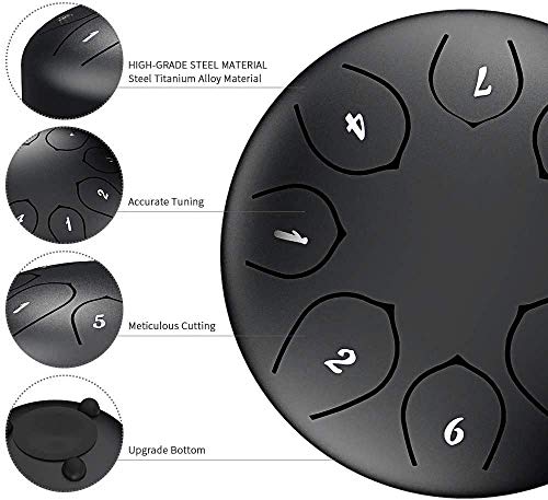 Steel Tongue Drum 8 Notes 6 Inches, Percussion Instrument for Musical Education Concert Mind Healing Yoga Meditation