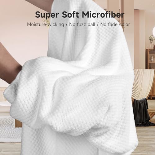 Umisleep Extra Large Microfiber Hair Towel for Women Long, Curly, Thick Hair, Super Soft Anti Frizz Quick Dry Hair Towel Wrap, Ultra Absorbent Hair Turban with Elastic Band White