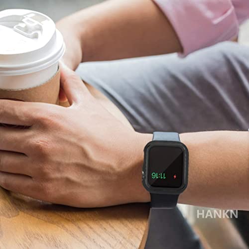 Image of (2 Pack) Hankn Compatible Apple Watch Tempered Glass Screen Protector Series 3 2 1 Case 42mm, Matte Hard PC Bubble-Free 9H Full Coverage Shock-Proof Cover for iWatch Smartwatch Bumper (Black, 42mm)