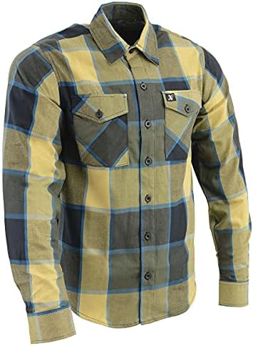 Milwaukee Leather MNG11639 Men's Flannel Plaid Beige with Black and Blue Long Sleeve Cotton Button Down Shirt