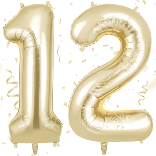 AOOSU Palloncini Compleanno Viola 101 CM, Palloncino Numero “12”, Foil Palloncini Numeri, Giganti Numeri, Decorazioni Festa Compleanno, Gonfiabili Pallone per Anniversario (Oro)