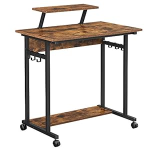 VASAGLE Mobiel computerbureau, studietafel met monitorstandaard, 6 haken, 80 x 50 x 90 cm, industriële stijl…