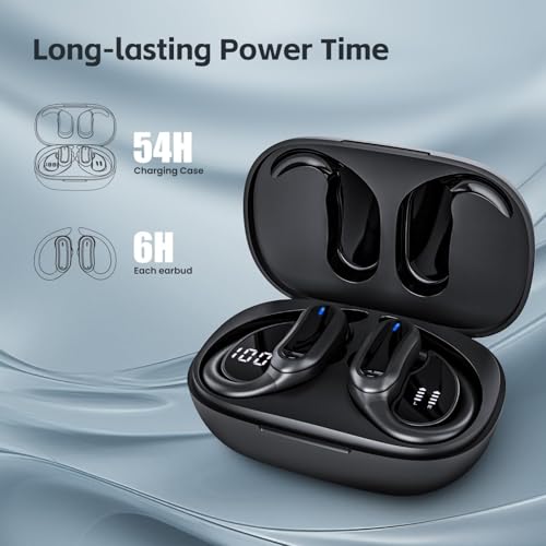 TRAUSI Wireless Earbuds Bluetooth Kopfhörer, Bluetooth 5.3 Stereo Over Ear Buds, Noise Cancelling Mic, IPX7 Waterproof Headset für Workout/Laufen, Schwarz