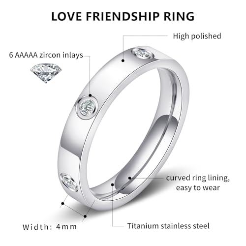 Love Friendship Cute Ring for Women: 18K Gold Plated Silver Stainless Steel Promise Ring Cubic Zirconia Wedding Engagement Band Birthday Gifts Dainty CZ Jewelry Size 5 6 7 8 9 102