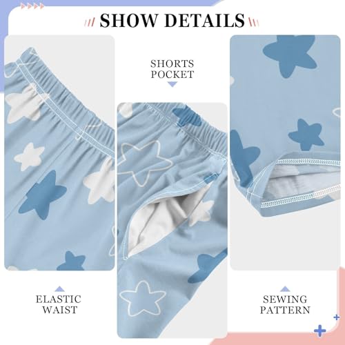 Boys' Pants Doodle Blue White Flat Stars Long Bottoms Jogger Pants Elastic Waist Trousers with Pockets S-XL4