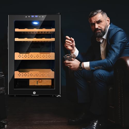 Image of 70L Electric Humidor - Large Capacity 400 Count Electric Humidor Cooler | Smart Temperature & Humidity Control | Spanish Cedar Wood Shelves, Digital LED Screen & Safety Lock | Christmas Gift for Men