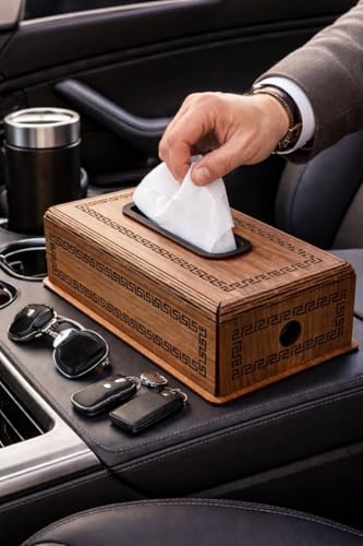 Image of Radio Wooden Tissue Box - Retro Tissue Holder for Home, Office & Car | Creative Wooden Napkin Dispenser | Decorative Tissue Case for Living Room & Bedroom (Brown Car Tissue Holder)