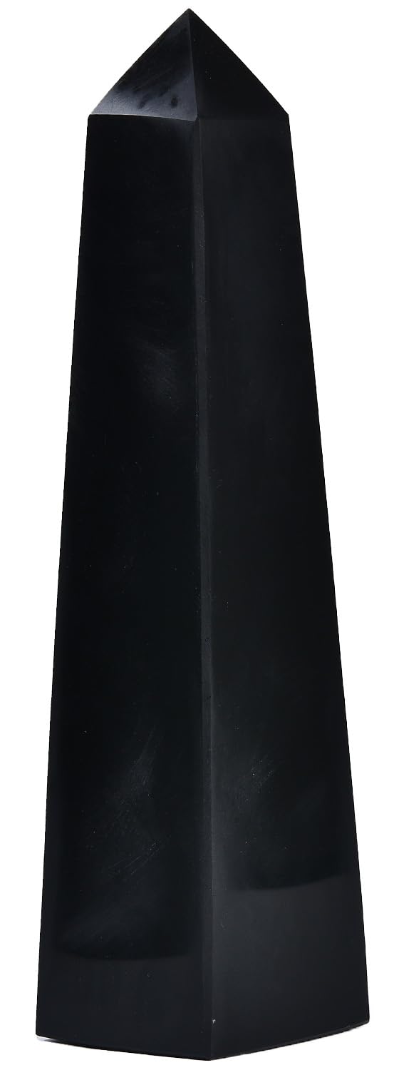 JIC Gem Black Obsidian Large Healing Crystals Wand 4 Faceted Crystal Point Obelisk Gemstone Natural Reiki Energy Stone for Meditation Crystal Grid