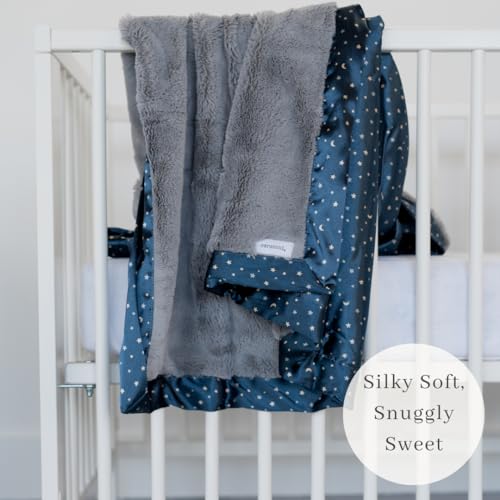 SARANONI Satin Back Receiving Blankets for Babies | Ultra-Soft Lush and Boutique Quality Baby Blanket | Twinkle Star, Navy/Gray - 30\" x 40\"