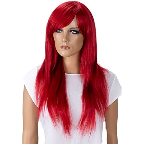 CAISHA by PRETTYSHOP Perücke 60cm Hitzebeständige Wig Voluminös Langhaar Cosplay Theater Show Glatt Rot FZ505i Cover