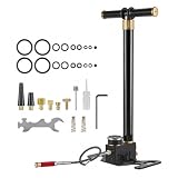 PCP Handpumpe 4-stufig mit Manometer, Öl-Wasser-Filter und Edelstahlgehäuse für Luftgewehre, Paintball und Reifenbefüllung, Schwarz