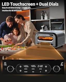 ZACHVO Forno per pizza elettrico - fino a 450℃, 5 tipi di pizza preimpostati, touchscreen e manopole rotanti, timer da 1 a 60 minuti, corpo in acciaio inossidabile, per pizza da 32 cm