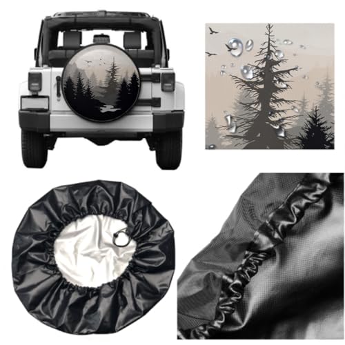 Image of Abstract Moon Tire Cover Mountain Tree Spare Tire Cover Waterproof Dust-Proof Universal Protection Jeep Tire Covers Fit for Jeep Wrangler Trailer RV SUV Truck Camper Travel Trailer Accessories 15 Inch