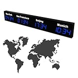 World Time Clock - Orologio digitale da parete con fusi orari multipli con 12/24 ore personalizzabili, per hotel e aziende