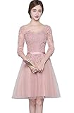 white rose wedding dress Cuello redondo Vestido De Novia Cuello Redondo Mujer Encaje Hombro Longitud del Boda Larga Manga 3/4 Vintage Coctel Largo Dama De Honor Wedding Dress Rosa(Corto) ES 42