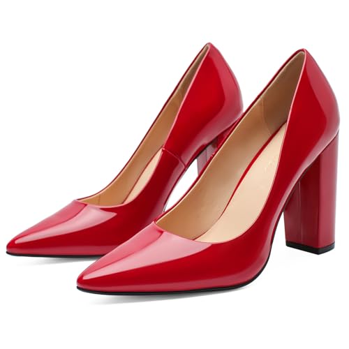 Unisex Women's Men's High Heels Pointed Toe Pumps with Chunky Block Heels Dress Party Comfortable Shoes2