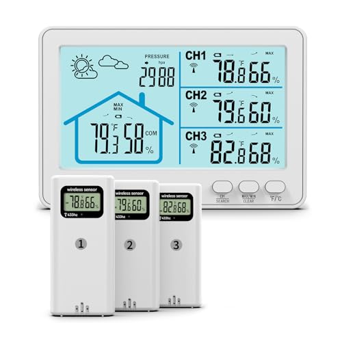 Chatthen Estacion Meteorologica Interior Exterior, Estación Meteorológica con 3 Sensores Exteriores, Termometro Digital Casa Oficina, Dormitori