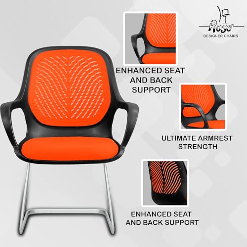 Image of ROSE Zaria | 3 Years Brand Warranty | Ergonomic mesh mid-Back Office Chair, Perfect for Study, Work from Home, revolving, Rolling Computer Desk Chair (Black & Orange, Visitor)