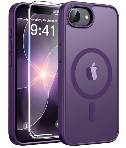 Image of FNTCASE for iPhone 17e Case: iPhone 16e Phone Case [Compatible with Magsafe] Translucent Matte Cases with [Screen Protector] Military Grade Shockproof Protective Phone Cover - Purple
