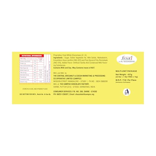 CAMPCO Creamy Milk Sweet Chocolate Bar, 19G (Pack Of 46),19 Grams