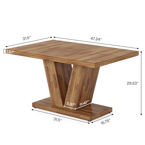 Image of Tribesigns 47-Inch Dining Table for 4, Walnut Brown Kitchen Dinner Table with Heavy Duty Pedestal, Farmhouse Wooden Eating Table for Home, Dining Room, Small Space