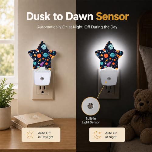 Image of Star Night Light with Dusk to Dawn Sensor, Rocket Space Plug in Night Light for Kids Bedroom Nursery, Soft Warm Glow Lamp for Hallway Bathroom Energy Saving
