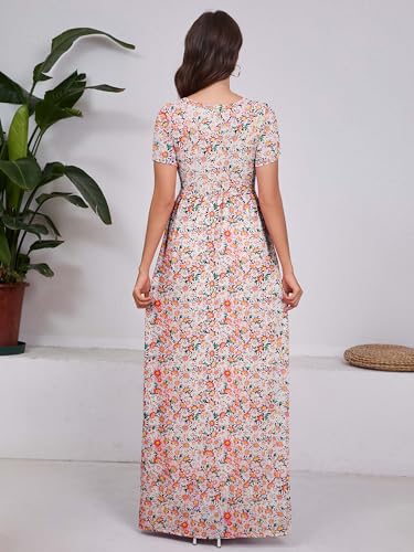 Image of DEARCASE Maxi Dress for Women Short Sleeve Casual Summer Loose Plain Comfy Long Dresses with Pockets