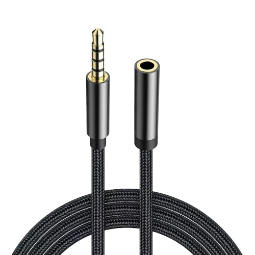 Cable Audio Alargador Extensión Cable Jack Audio 3,5 mm Nylon Trenzado Audio Estéreo 3.5mm Macho a Hembra, Compatible con Auriculares, Altavoces, TV, PC, PS4, MP3, Laptop - Nylon Trenzado, 5 Metros