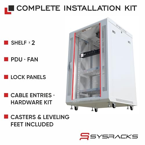 Image of 18U Wall Mount Server Rack Cabinet 24 inch Deep, 19 inch Network & AV Enclosure for Home Lab with Fan, PDU, 2 Shelves, Locking Glass Door