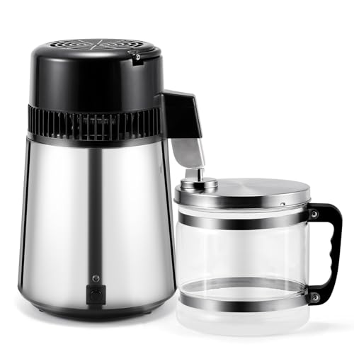 Annhua 4L Water Distiller 750W Distilled Water Machine with Stainless Steel Liner, Distilled Water Maker with Glass Container for Lab, Home, Offices, and Dental Clinic (No Carbon Filters)