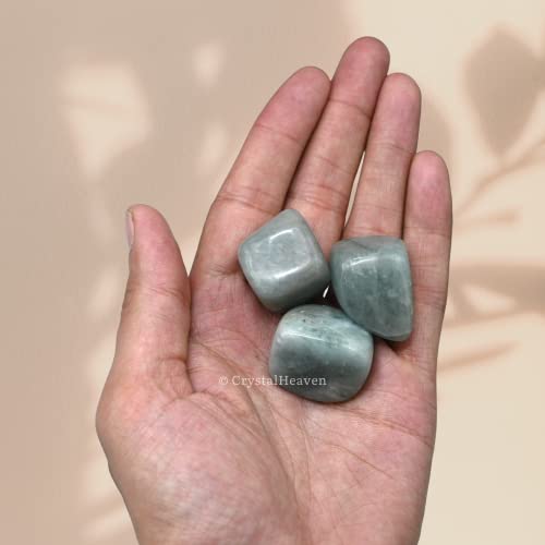 Image of Certified Aquamarine Crystal Healing Tumbled Stone, Natural Polished Crystals for DIY Crafts, Manifestation, Meditation, Pooja Feng Shui and Reiki Healing (30 Grams)