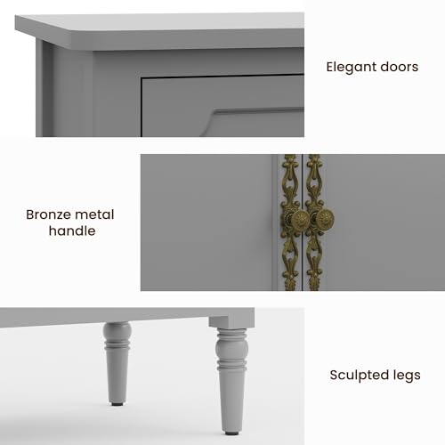 Image of FansaFurn 58'' Large Sideboard Buffet Cabinet with 4 Doors, Modern Credenza Buffet Table for Coffee Bar, Storage Cabinet for Dining Room Living Room, Grey