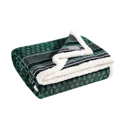 Image of Eddie Bauer - Throw Blanket, Brushed Fleece & Plush Sherpa Soft Bedding, Blanket for Couch & Bed (Fair Isle Green, 50 inch x 60 inch)